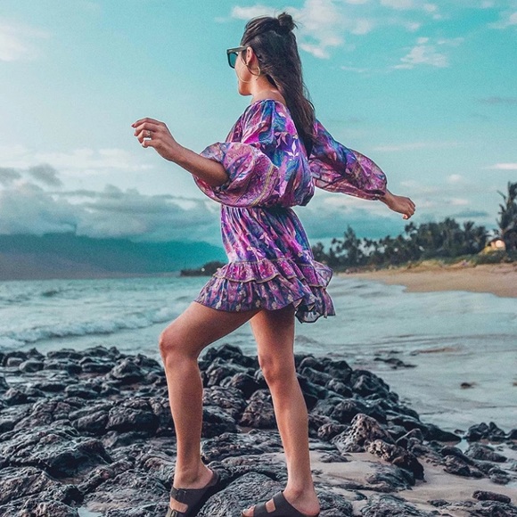 SOLD OUT Boho Purple Wisteria Long Sleeve Ruffled Dress - Picture 6 of 14